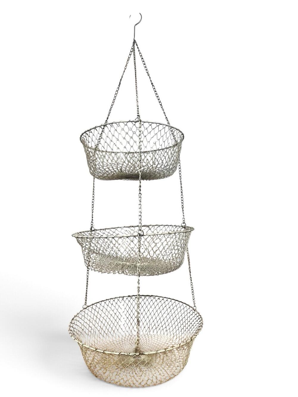 Vintage 36" 3 Tier Collapsible Wire Hanging Basket Chippy Farmhouse Primitive